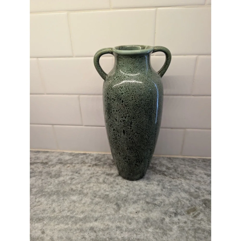 Bluish/Green With‎ Black Accent 10in Vase With Handles